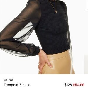 Wilfred Black Sheer-Sleeve Ruffle-Hem Blouse